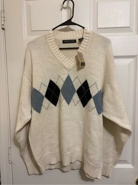 Structure Vintage V-Neck Argyle Fall Sweater NWT Deadstock